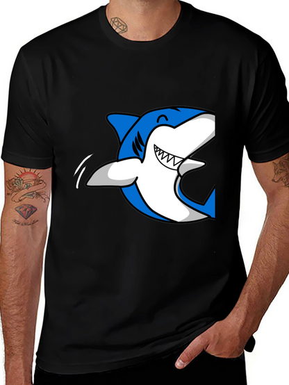 Mens Black T-Shirt with Blue Shark Graphic