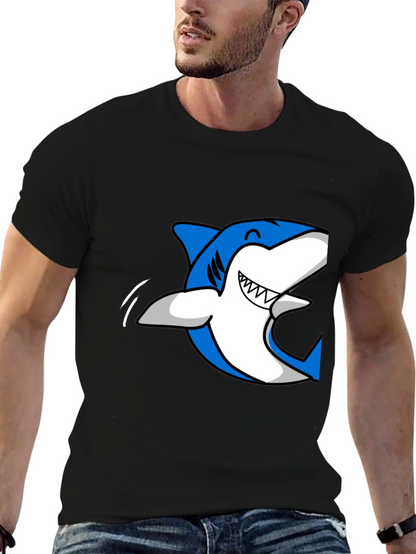 Mens Black T-Shirt with Blue Shark Graphic