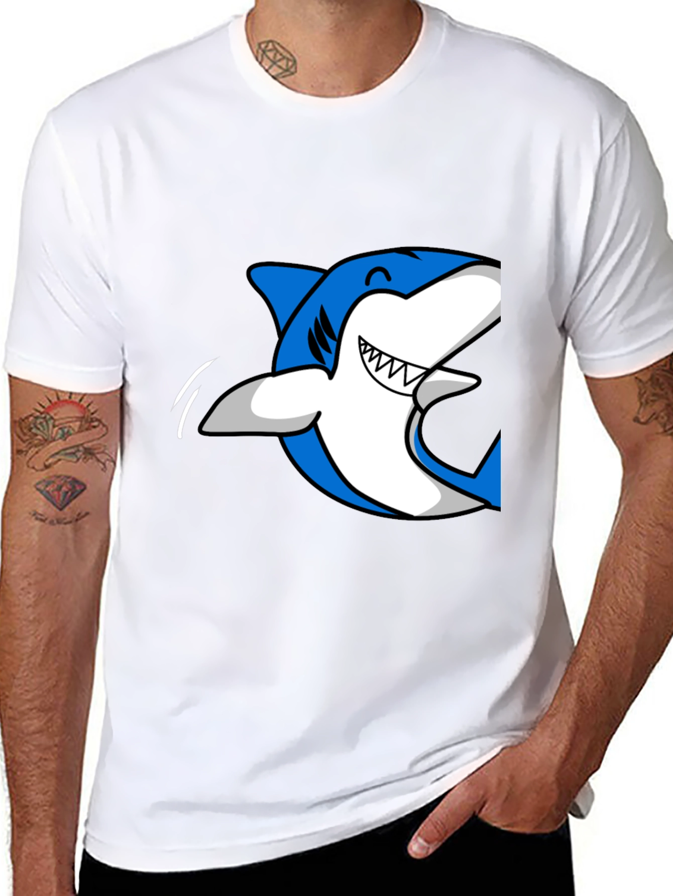 Mens Black T-Shirt with Blue Shark Graphic