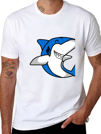 Mens Black T-Shirt with Blue Shark Graphic