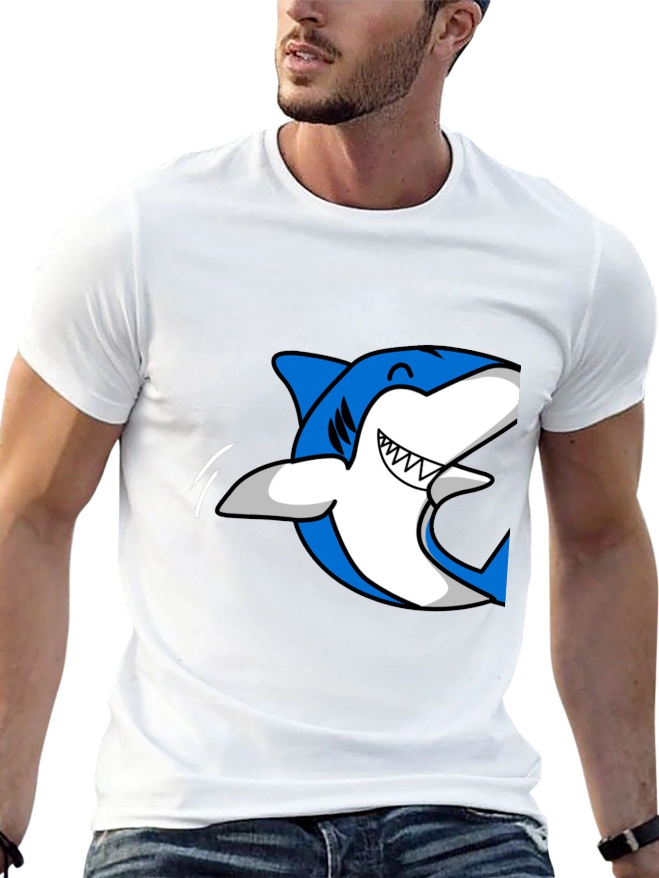 Mens Black T-Shirt with Blue Shark Graphic