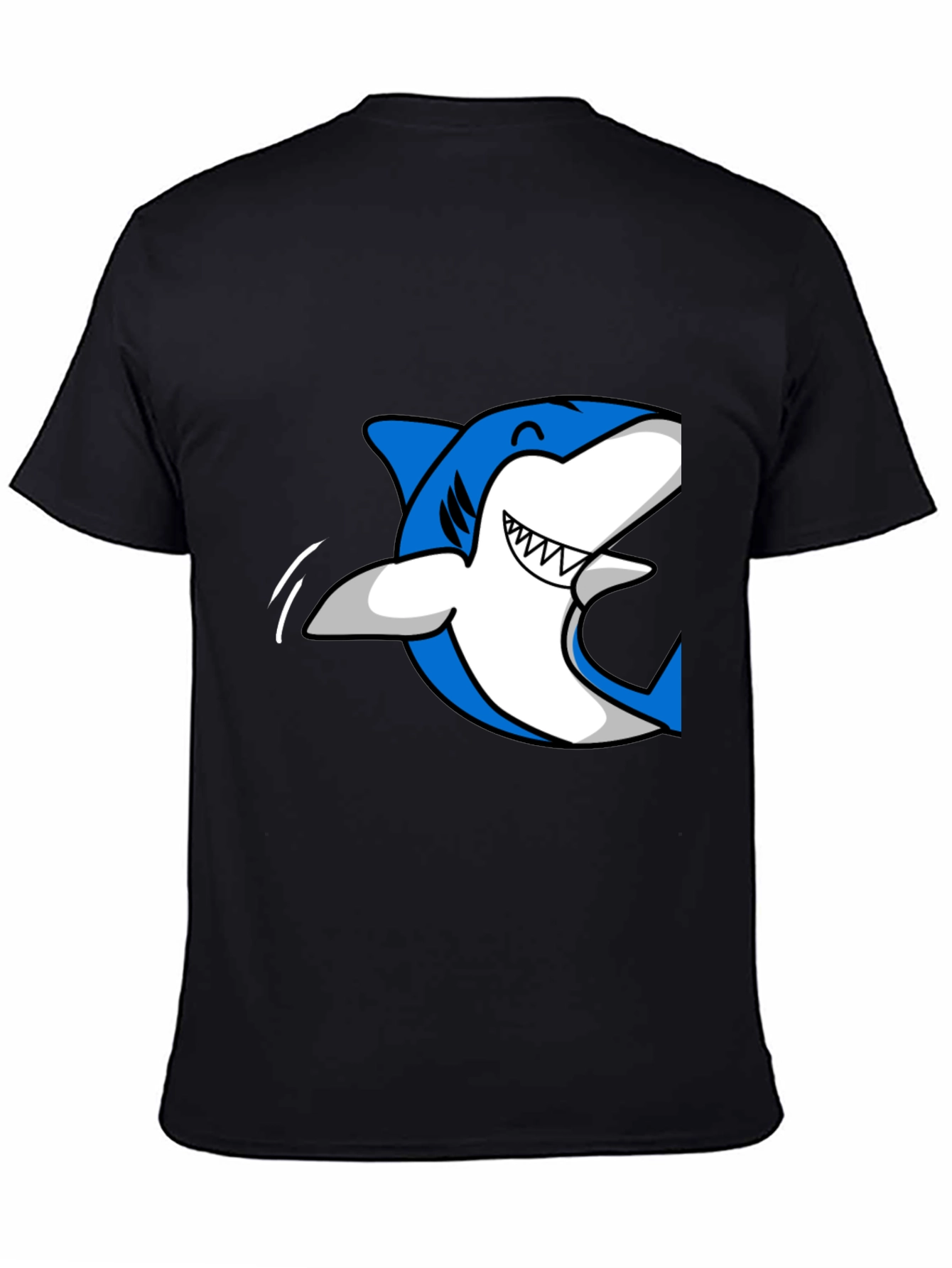 Mens Black T-Shirt with Blue Shark Graphic