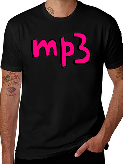 Mens Black T-shirt with Pink mp3 Graphic