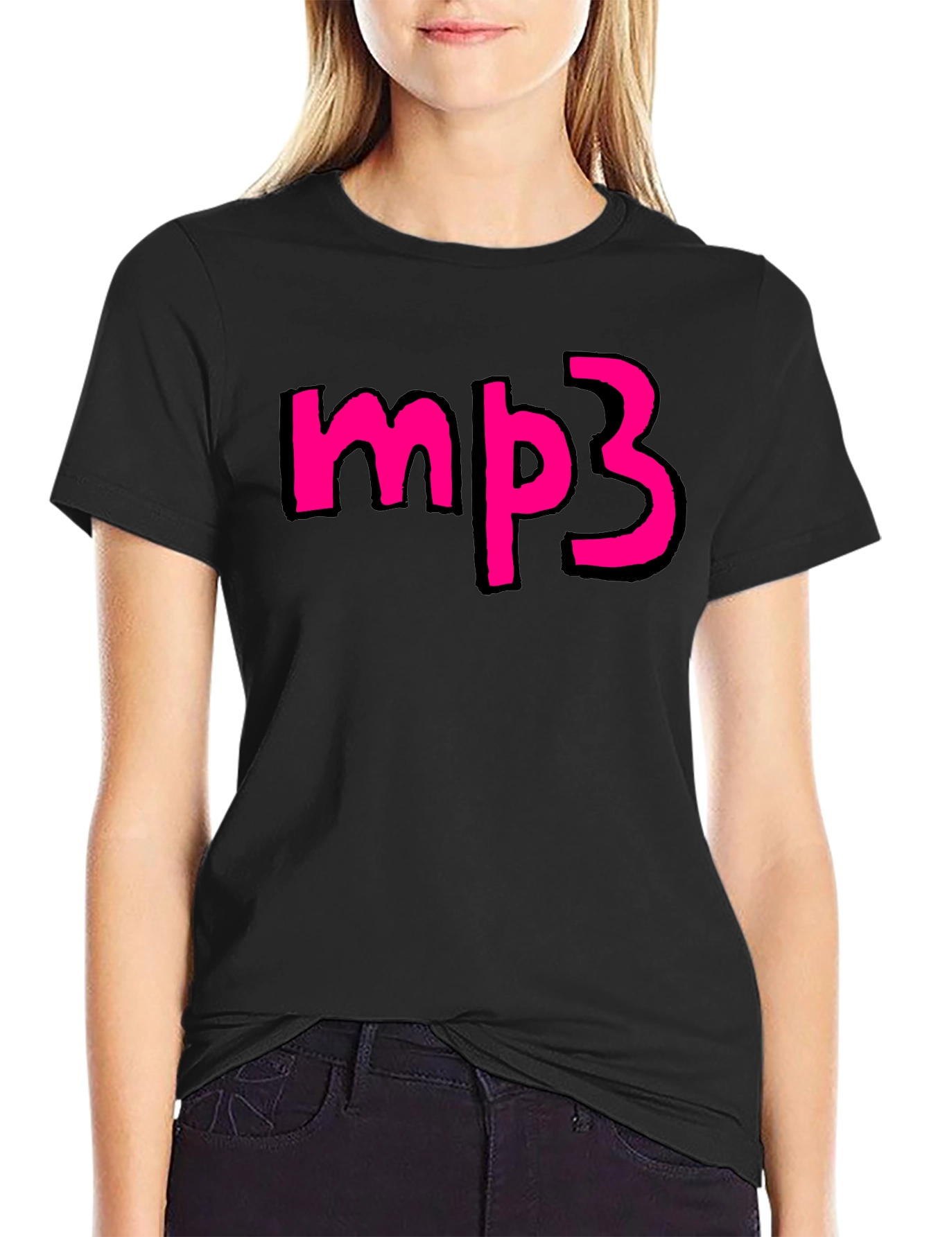 Mens Black T-shirt with Pink mp3 Graphic