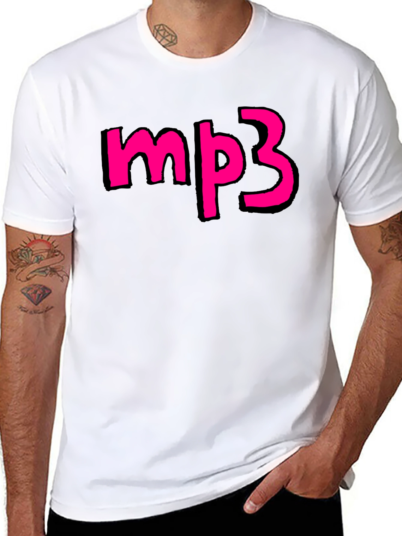 Mens Black T-shirt with Pink mp3 Graphic