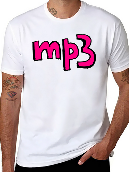 Mens Black T-shirt with Pink mp3 Graphic