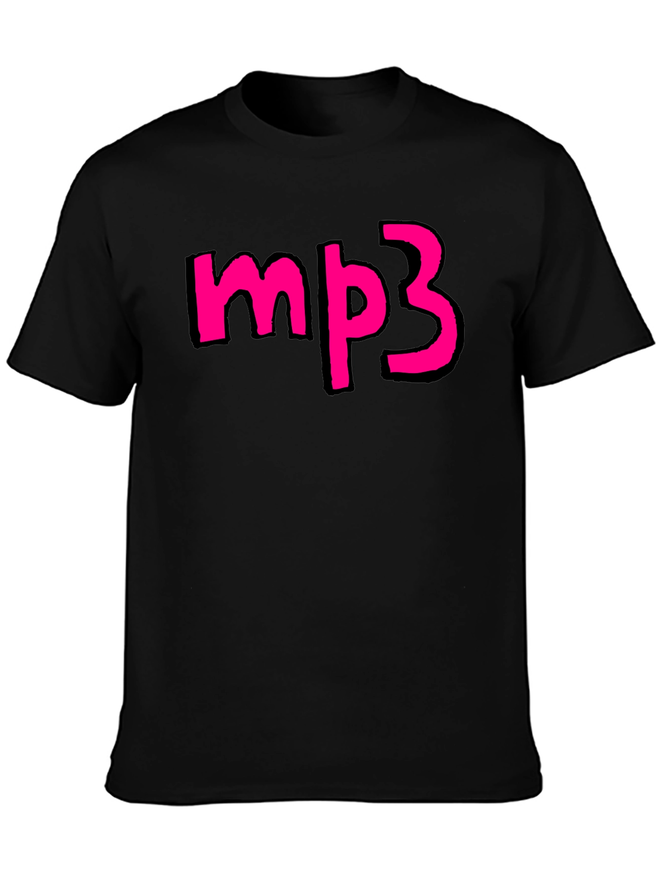 Mens Black T-shirt with Pink mp3 Graphic