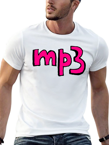 Mens Black T-shirt with Pink mp3 Graphic