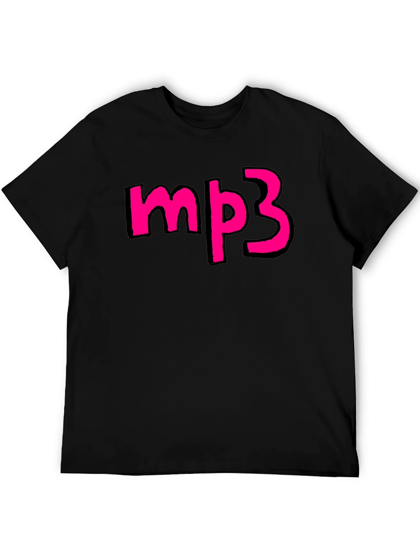 Mens Black T-shirt with Pink mp3 Graphic