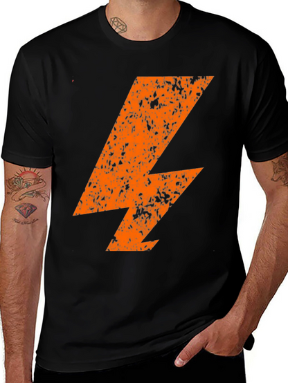 Distressed Orange Lightning Bolt Black T-Shirt