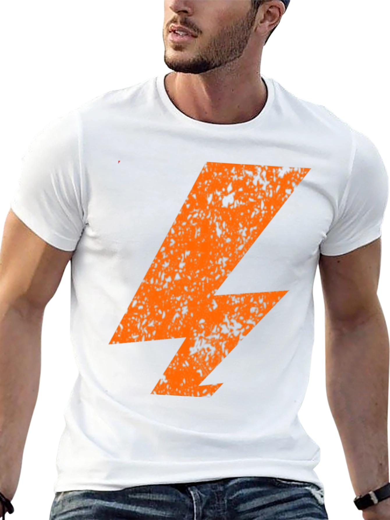 Distressed Orange Lightning Bolt Black T-Shirt