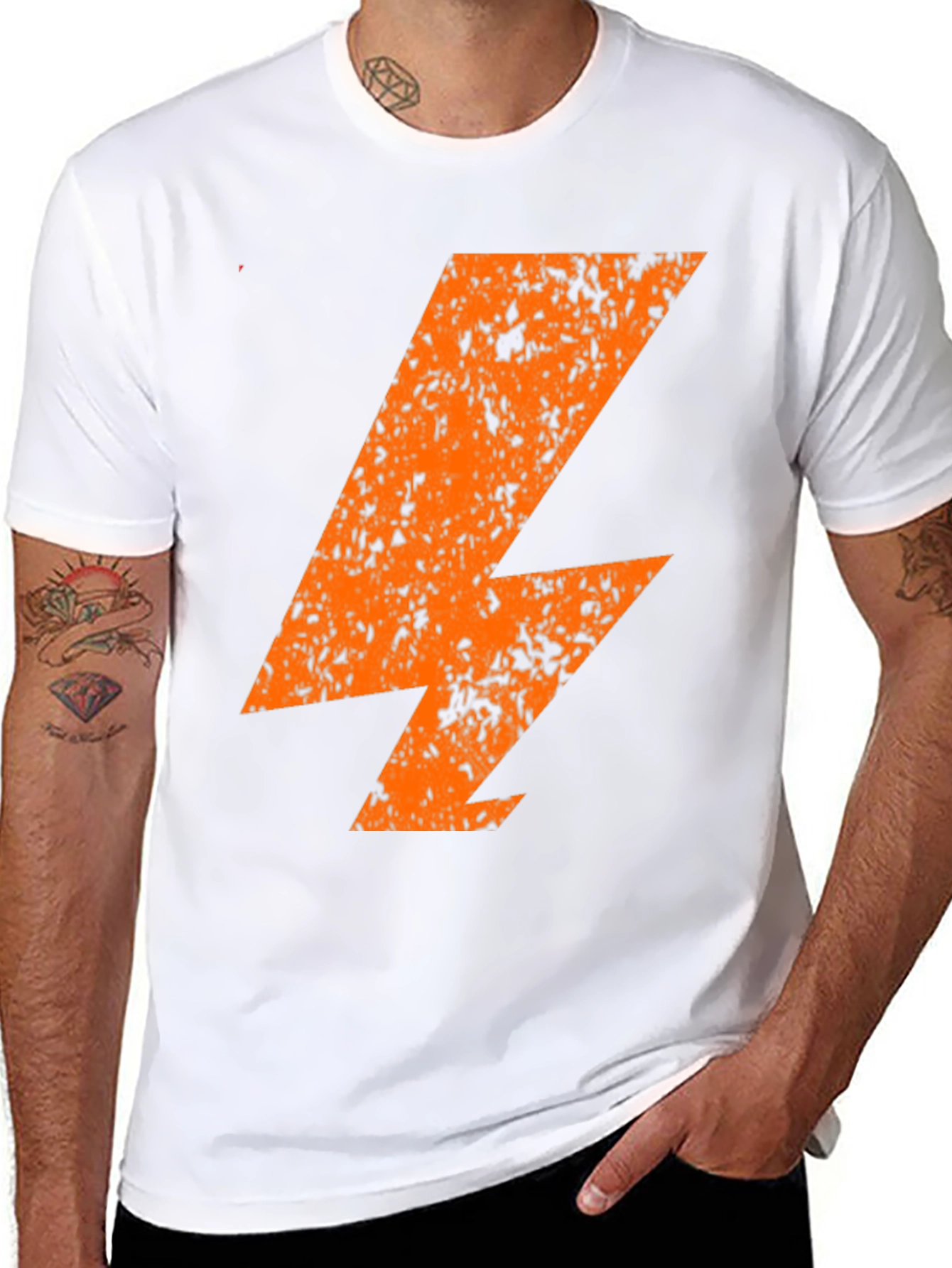 Distressed Orange Lightning Bolt Black T-Shirt