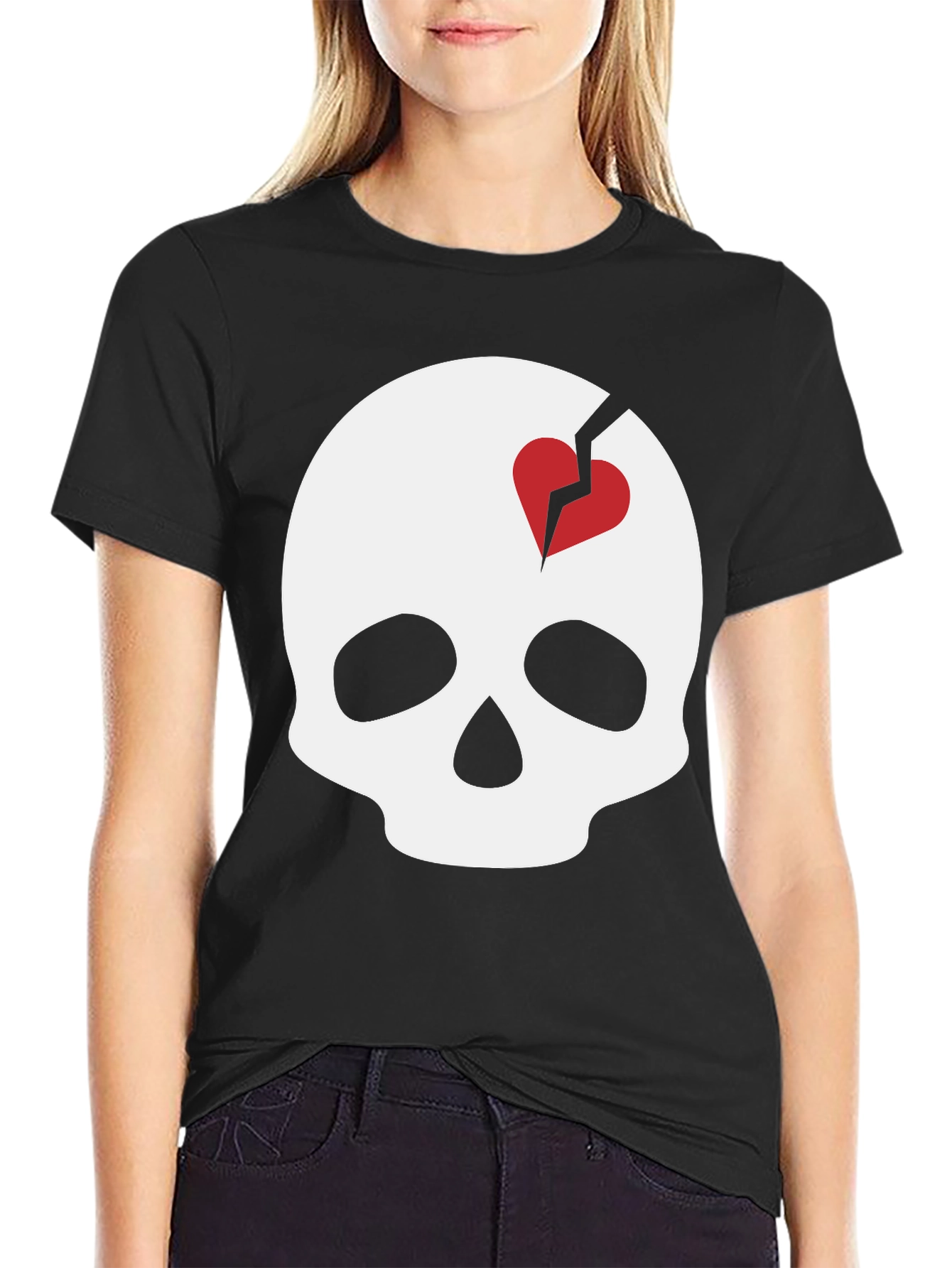 Skull with Broken Heart Graphic T-Shirt