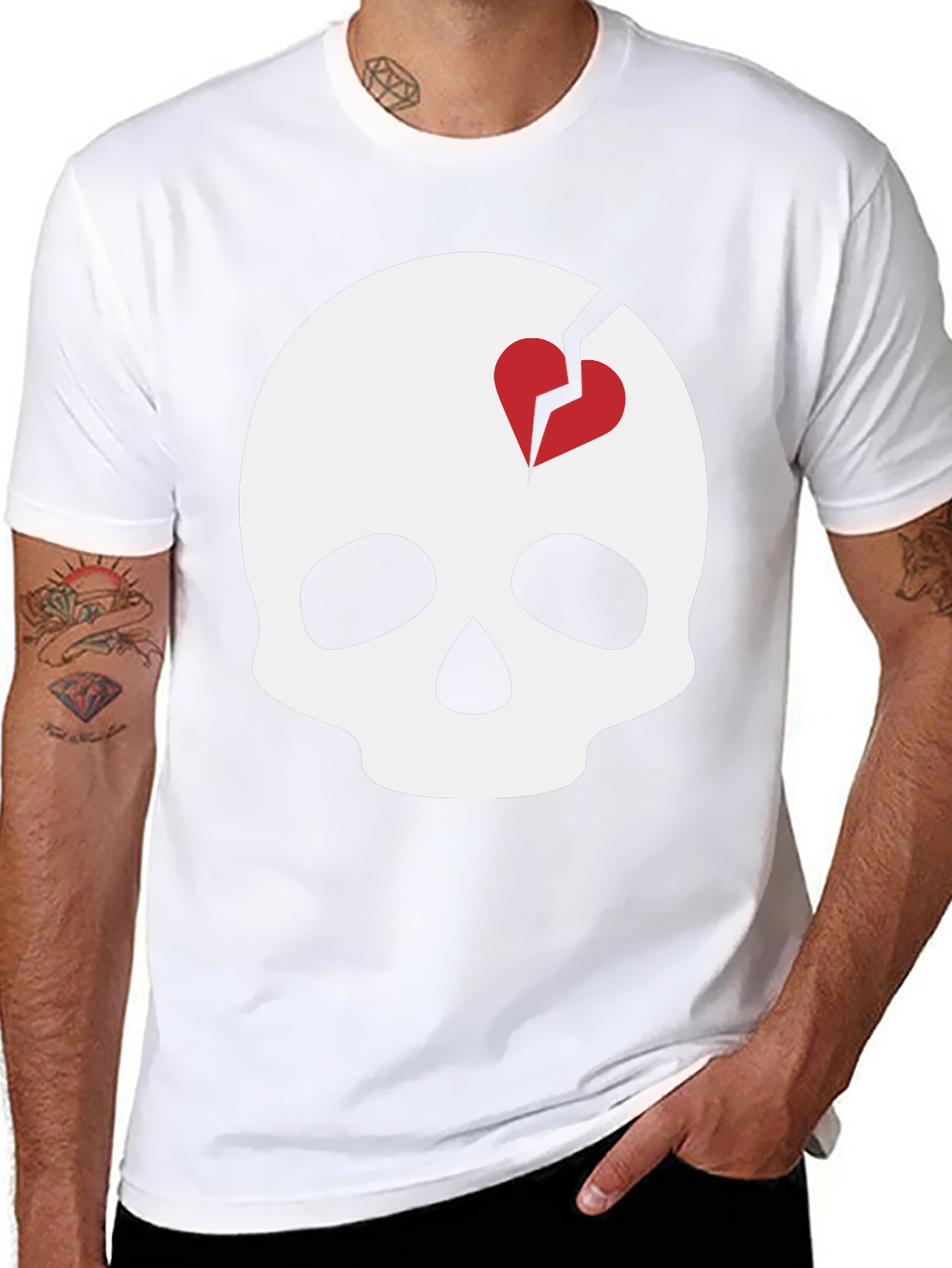 Skull with Broken Heart Graphic T-Shirt