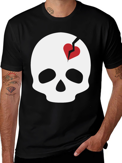 Skull with Broken Heart Graphic T-Shirt