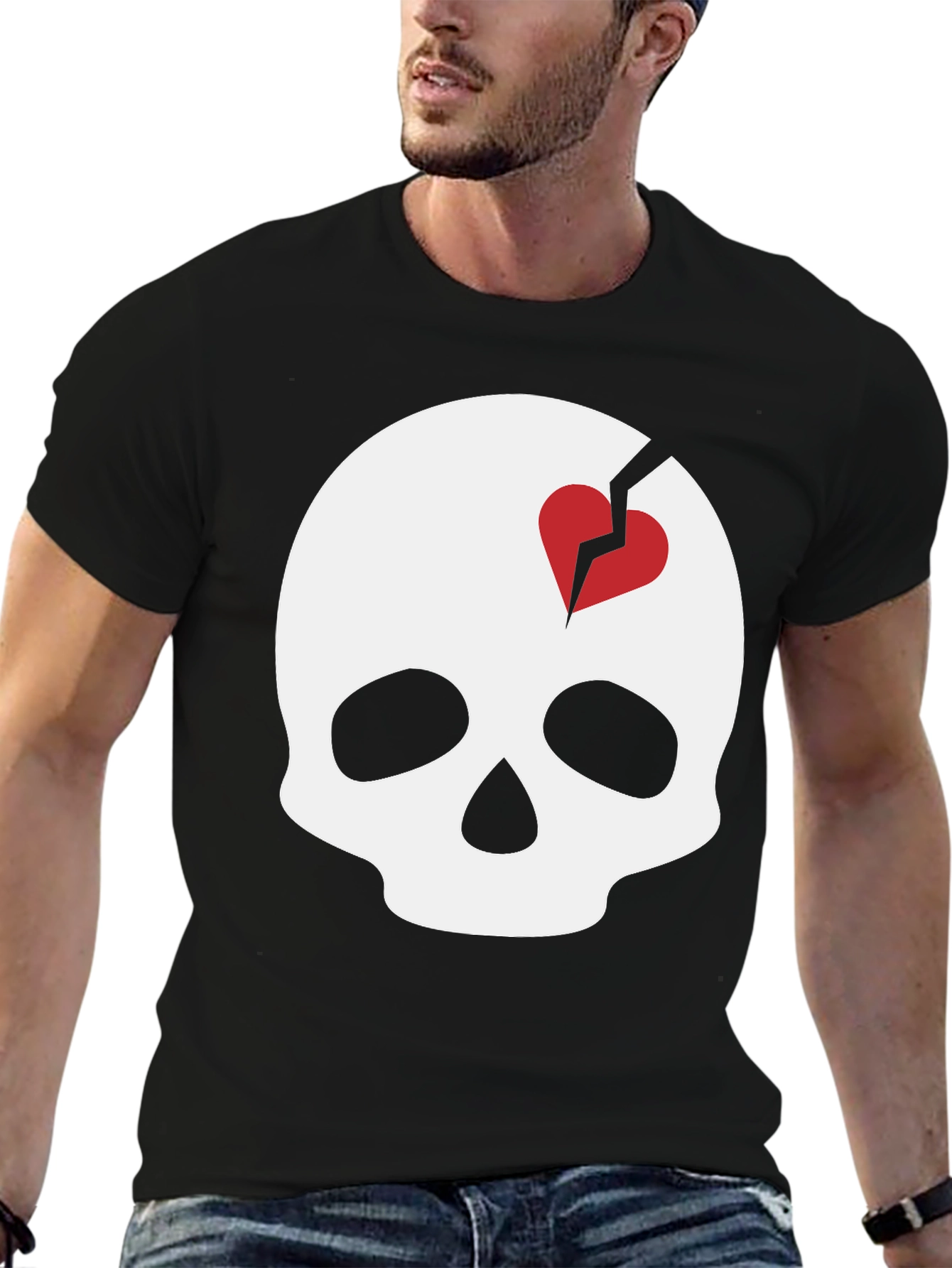 Skull with Broken Heart Graphic T-Shirt