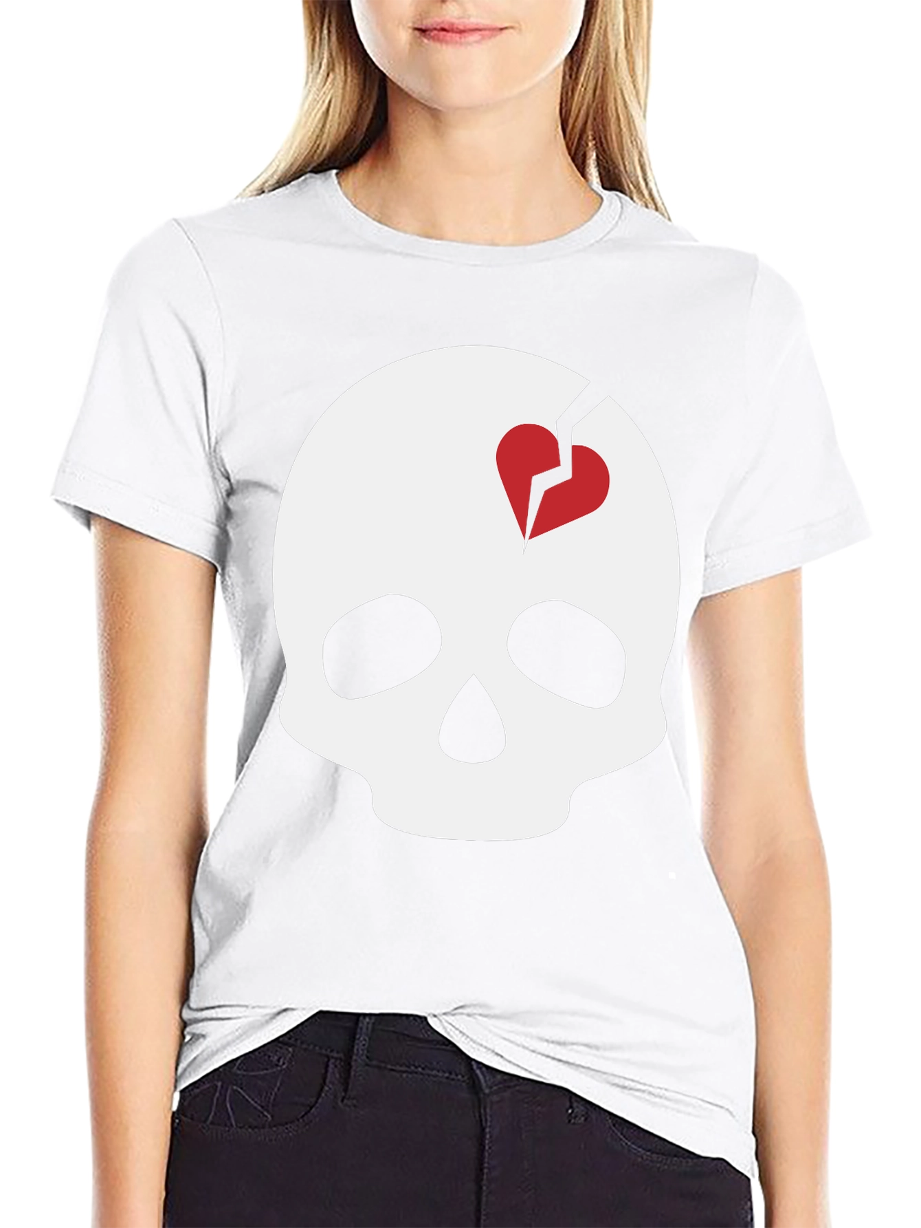 Skull with Broken Heart Graphic T-Shirt