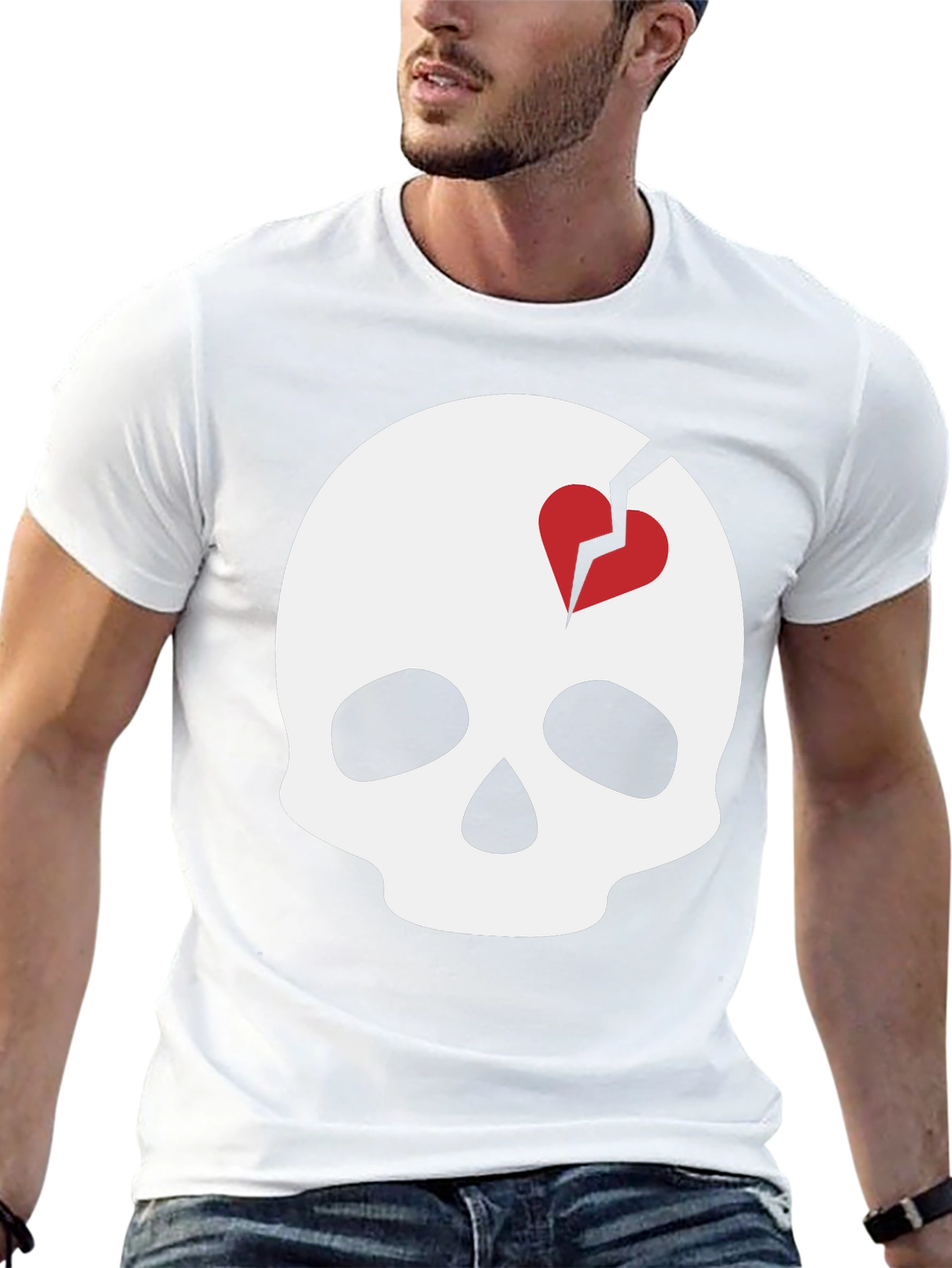 Skull with Broken Heart Graphic T-Shirt