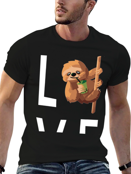 Sloth Bubble Tea Graphic T-Shirt - Mens Black Tee