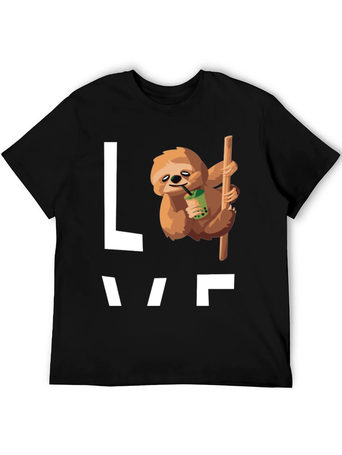 Sloth Bubble Tea Graphic T-Shirt - Mens Black Tee