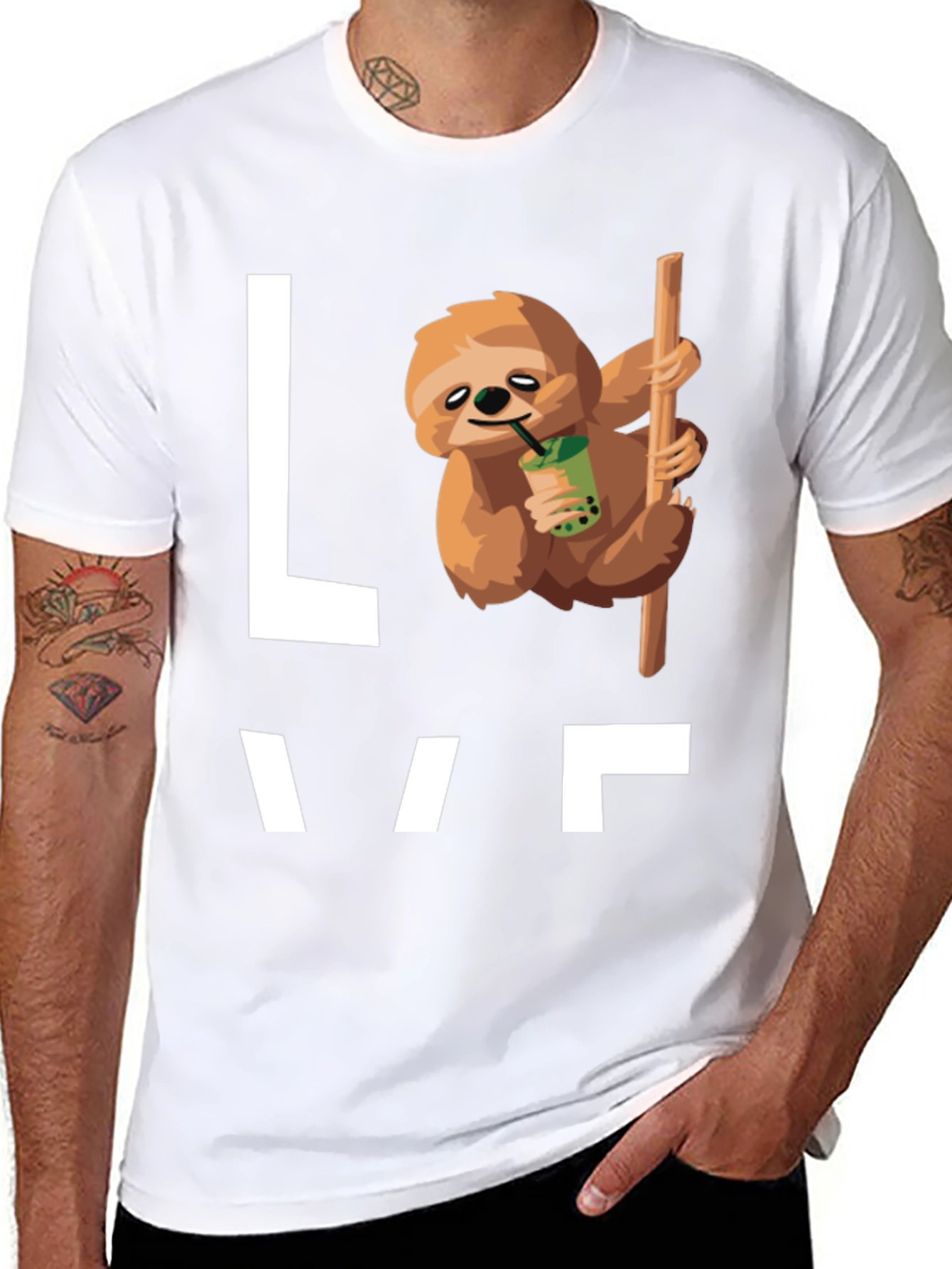 Sloth Bubble Tea Graphic T-Shirt - Mens Black Tee