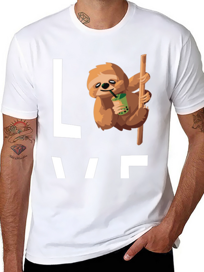 Sloth Bubble Tea Graphic T-Shirt - Mens Black Tee