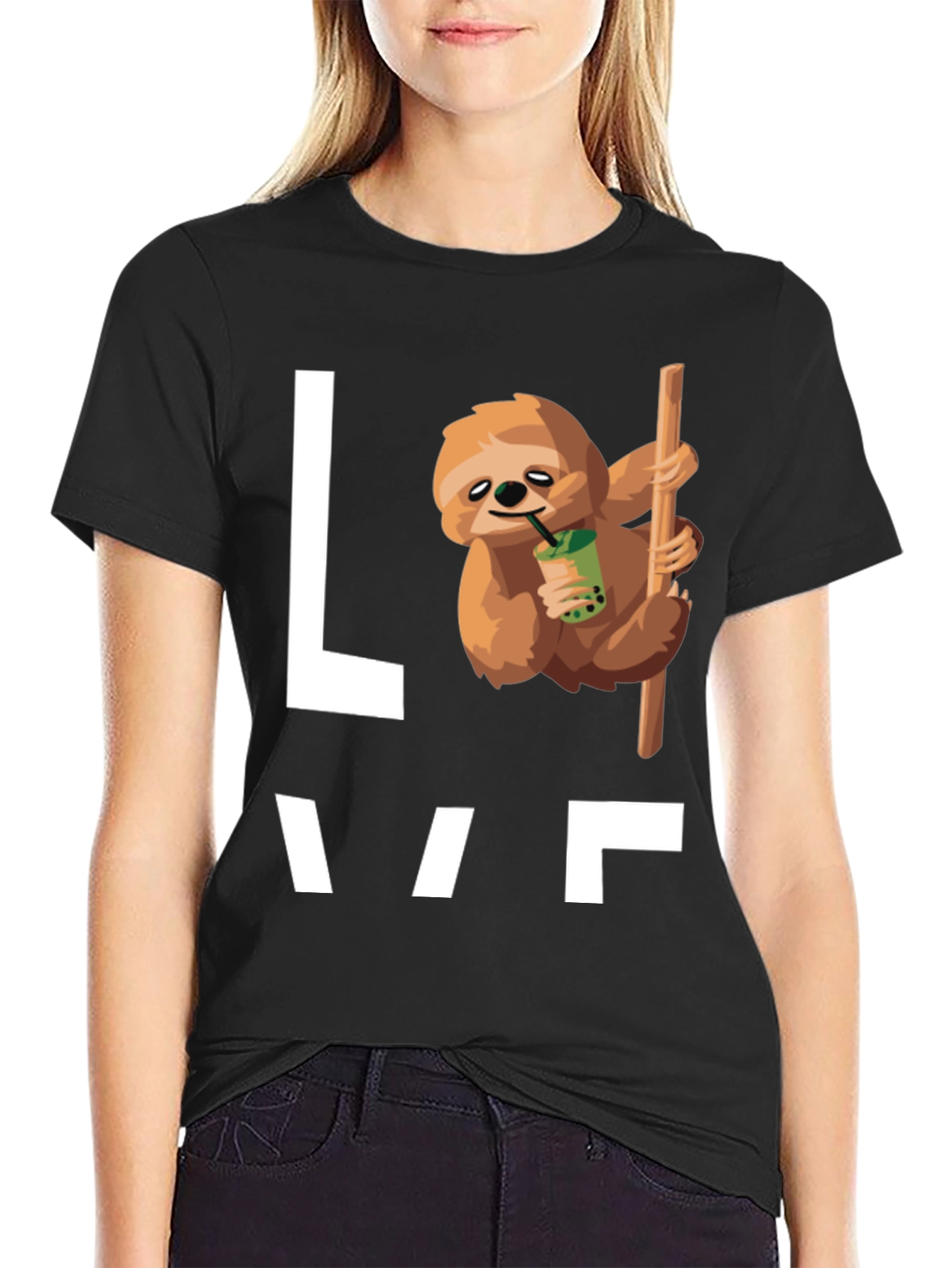 Sloth Bubble Tea Graphic T-Shirt - Mens Black Tee