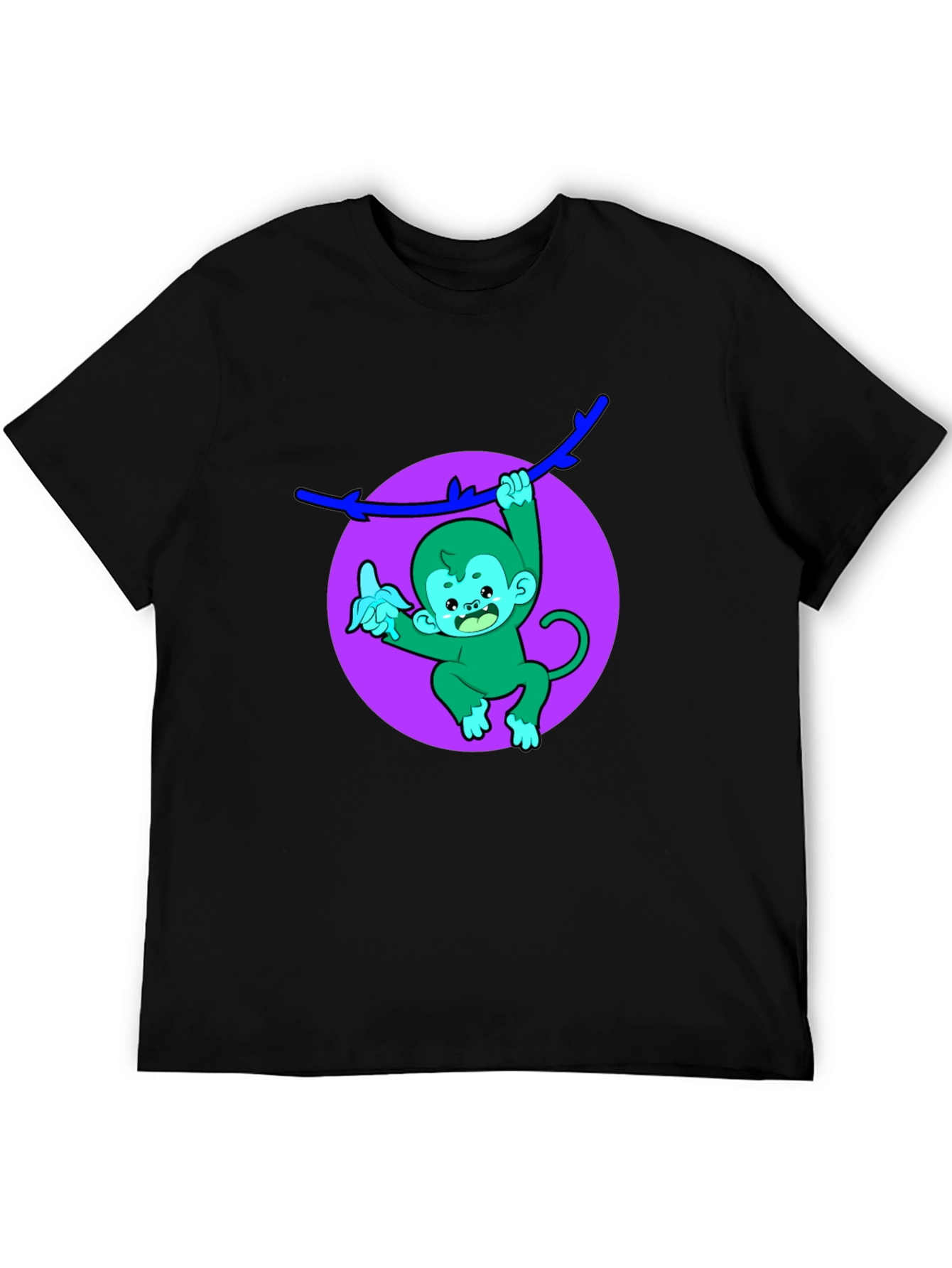 Funny Monkey on Branch Black T-Shirt