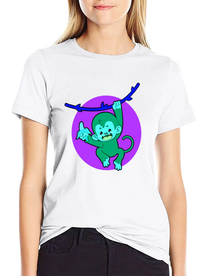 Funny Monkey on Branch Black T-Shirt