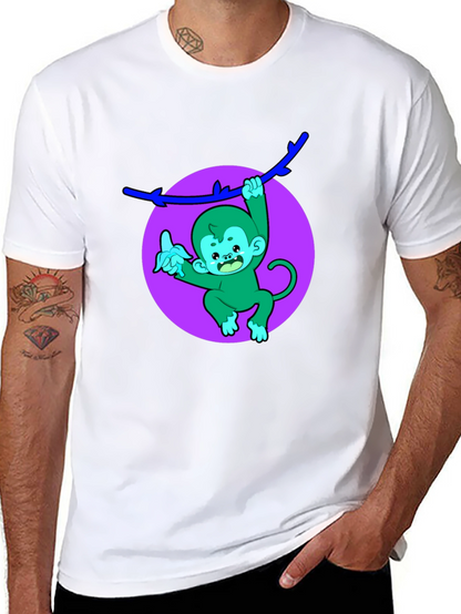 Funny Monkey on Branch Black T-Shirt