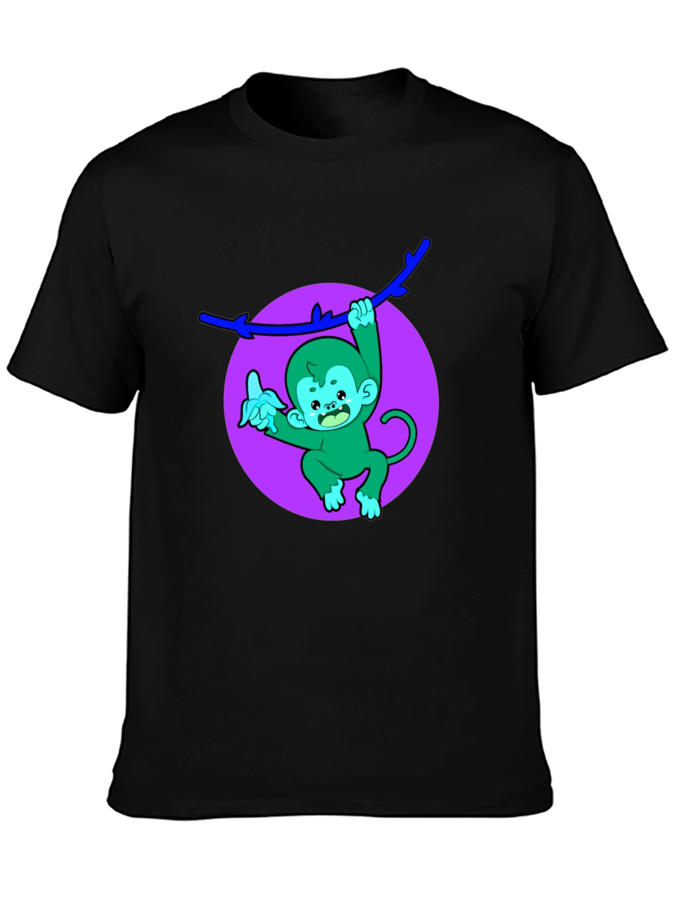 Funny Monkey on Branch Black T-Shirt