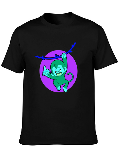 Funny Monkey on Branch Black T-Shirt