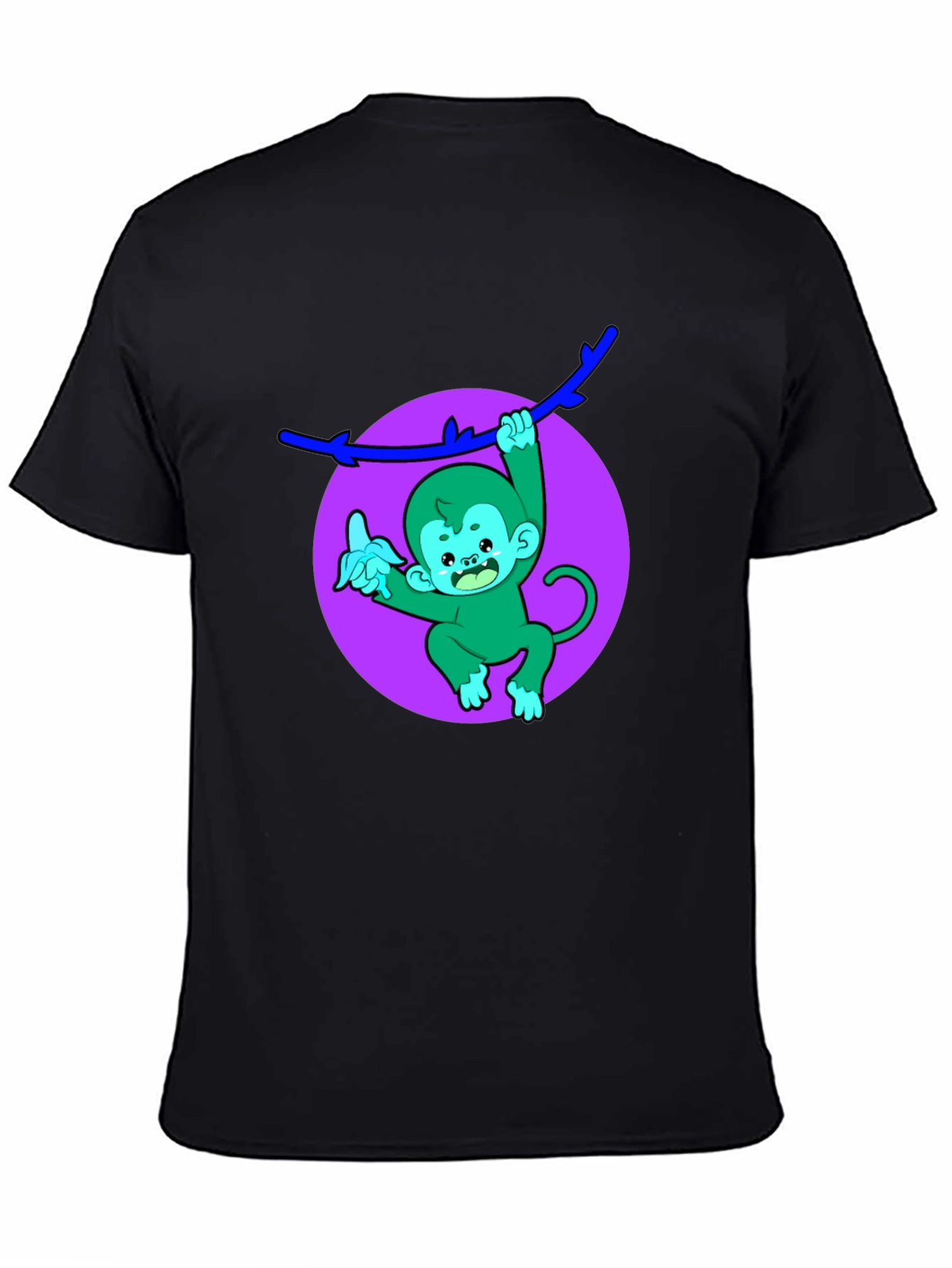 Funny Monkey on Branch Black T-Shirt