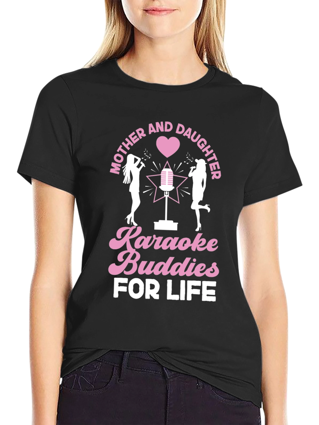 Mother and Daughter Karaoke Buddies Black Tee