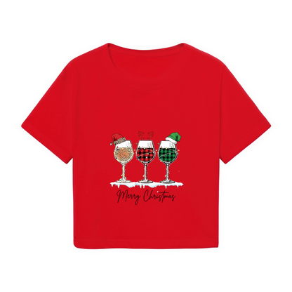 Christmas Wine Glass Buffalo Plaid Party Red Crop Top