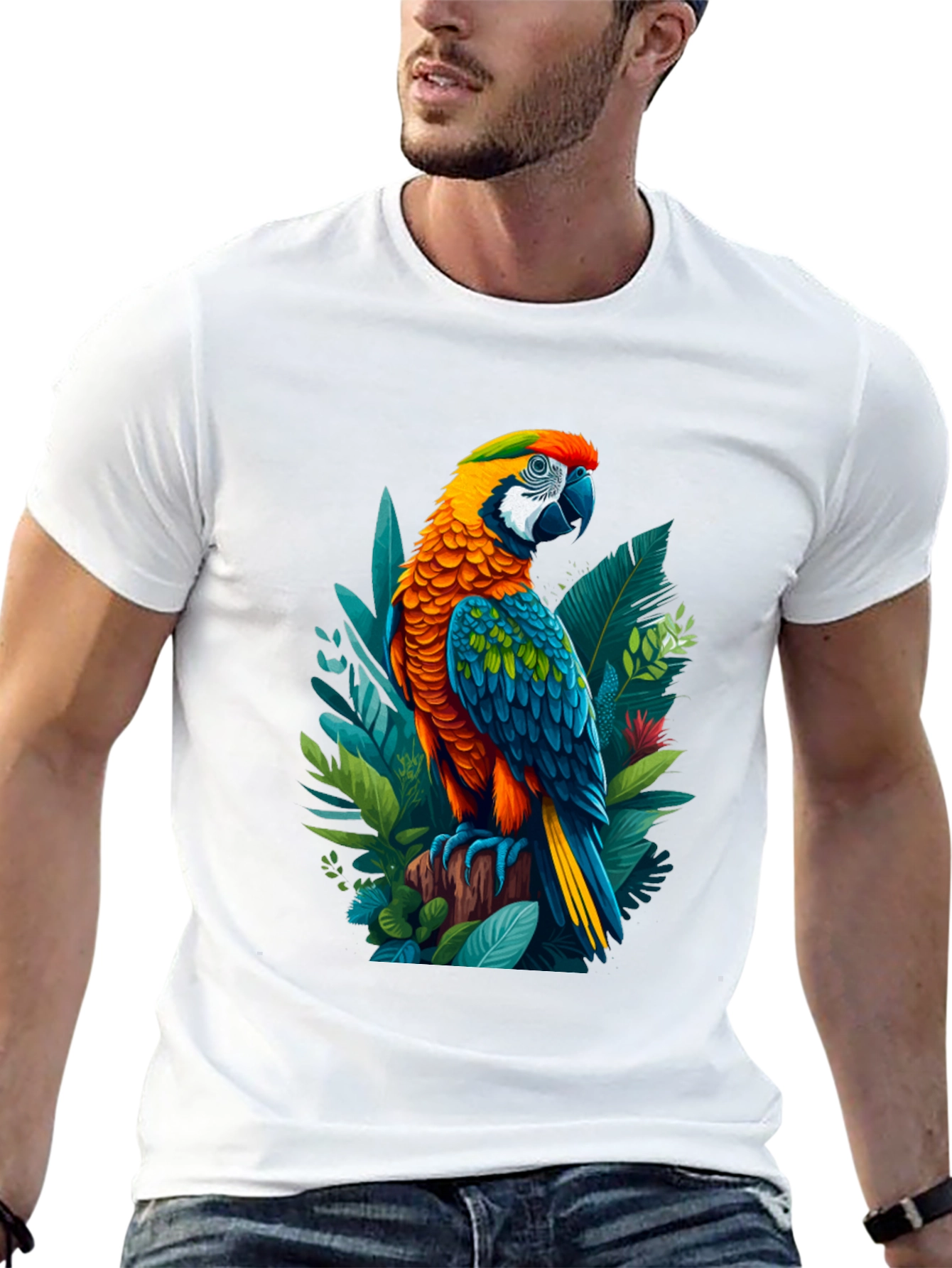 Tropical Parrot Graphic Tee - Bold & Vibrant Design
