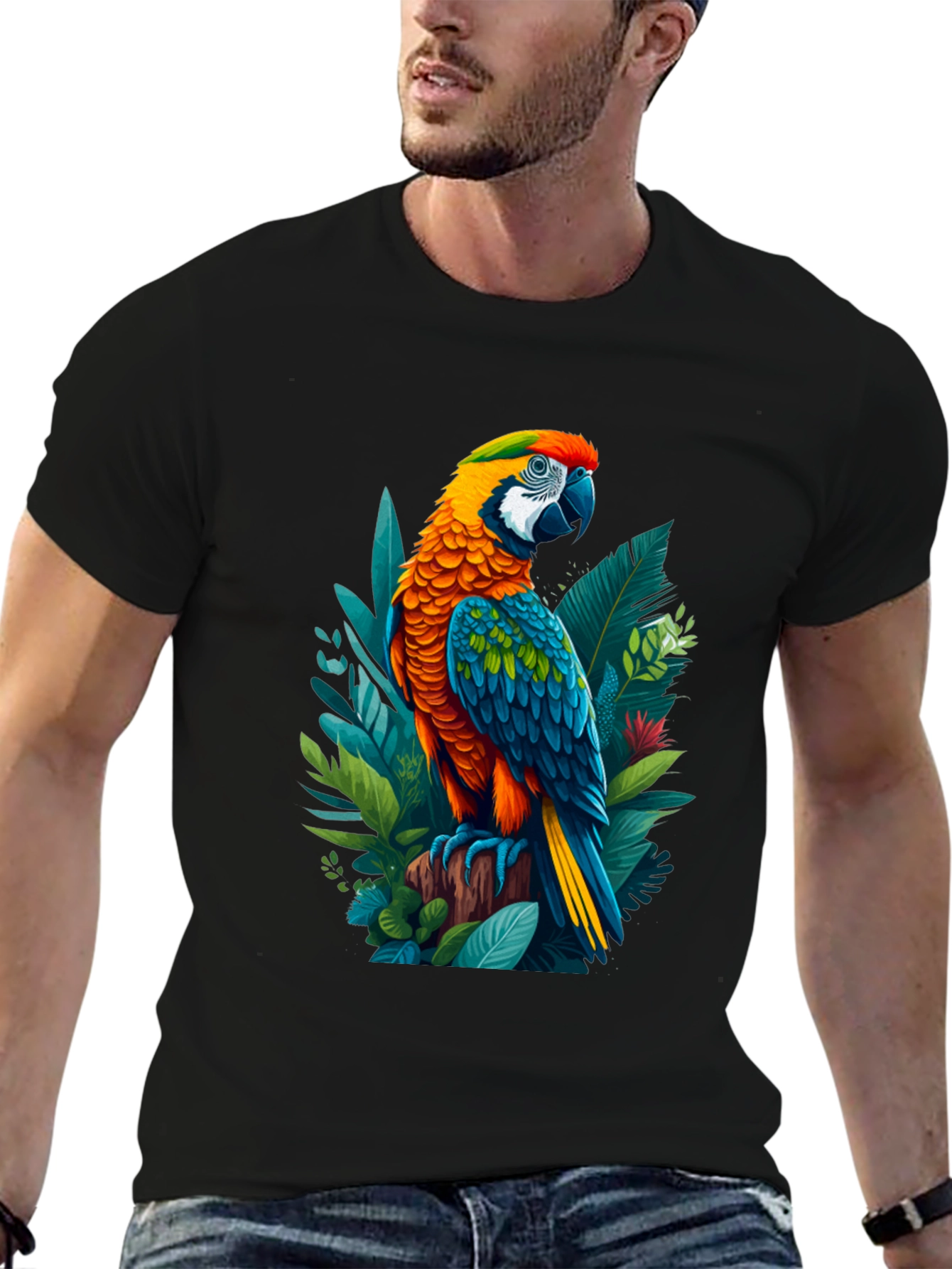 Tropical Parrot Graphic Tee - Bold & Vibrant Design