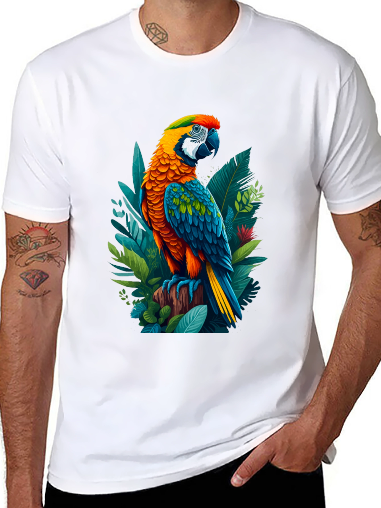 Tropical Parrot Graphic Tee - Bold & Vibrant Design