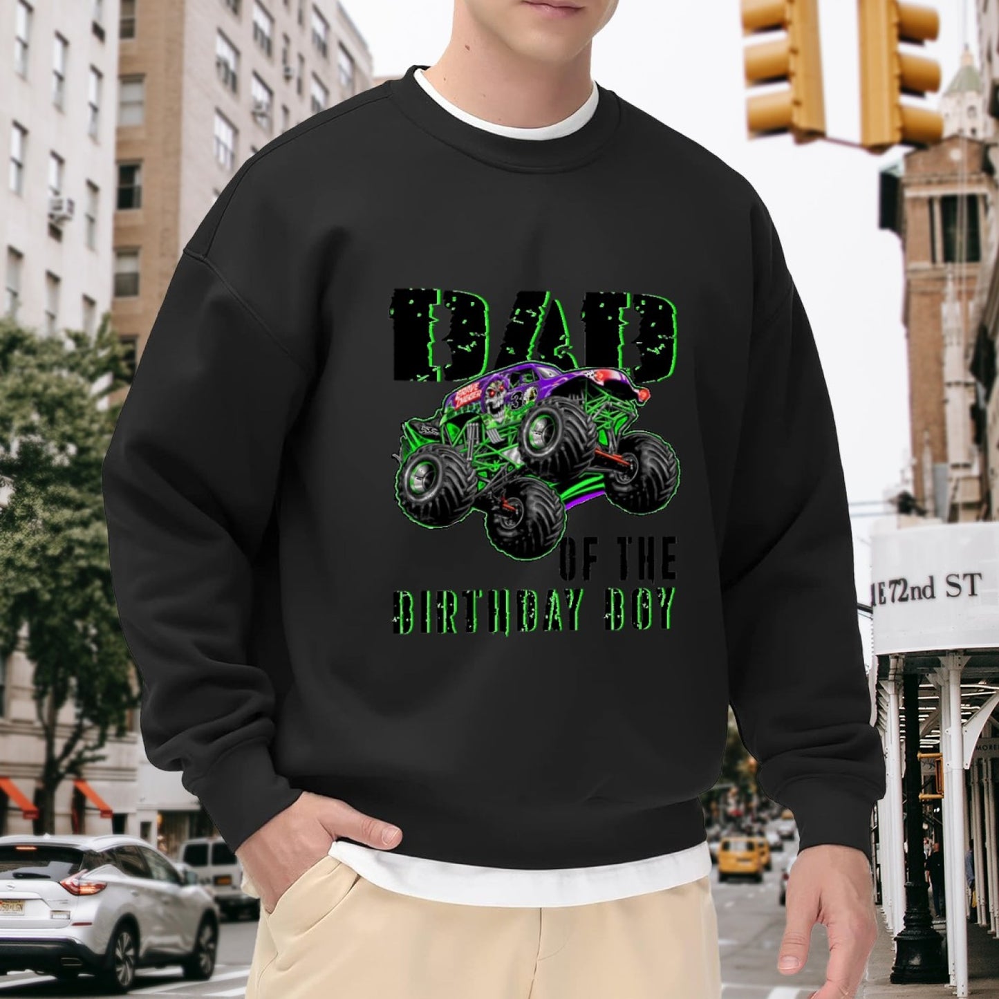 Dad of the Birthday Boy" Monster Truck Birthday Crewneck