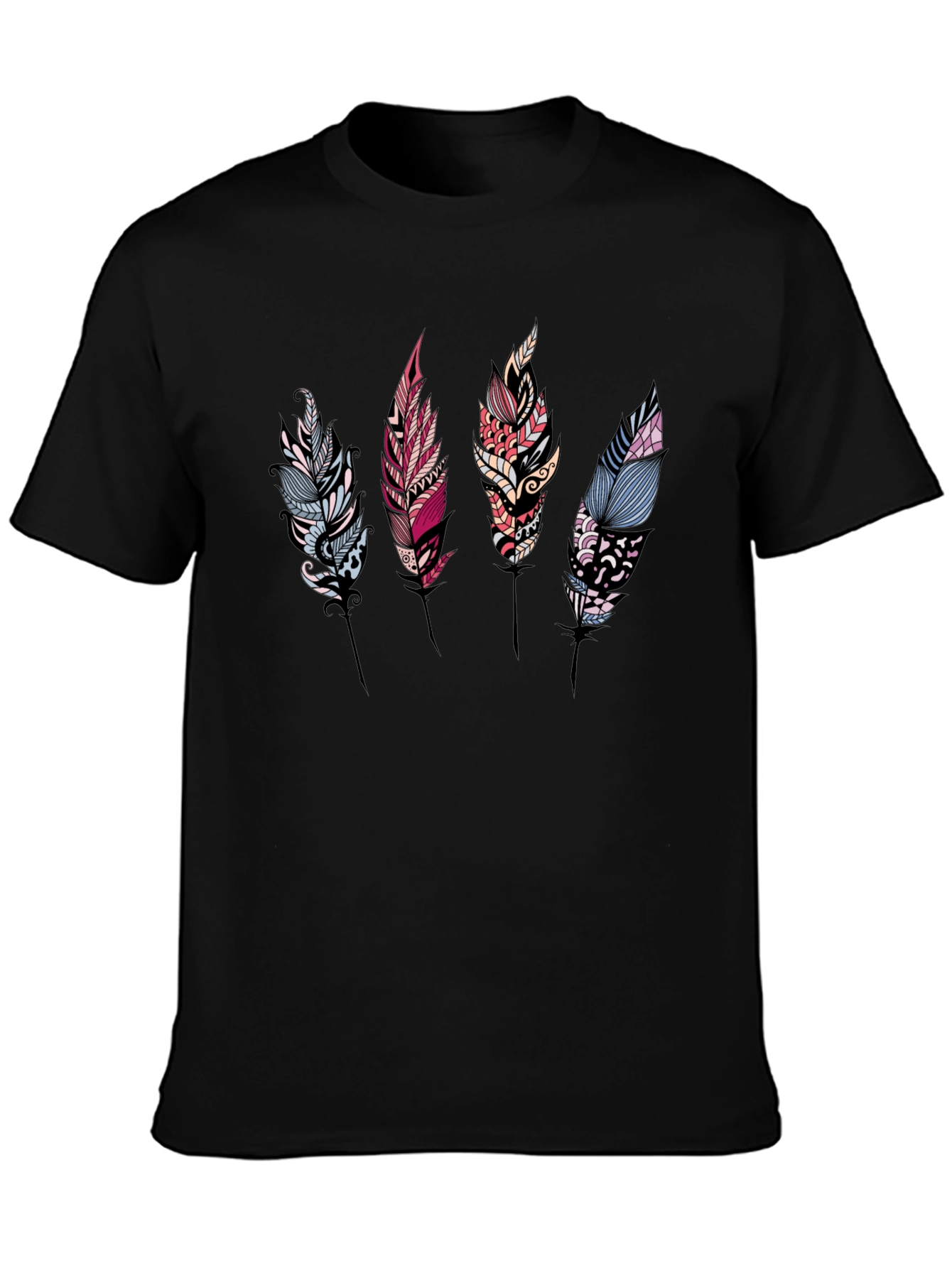 Feather Print Black T-Shirt