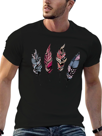 Feather Print Black T-Shirt
