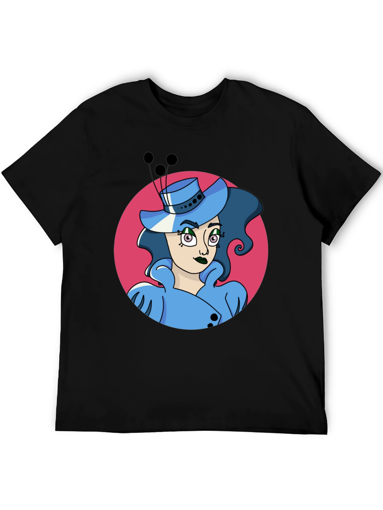 Whimsical Woman Graphic Tee - Black Cotton Blend