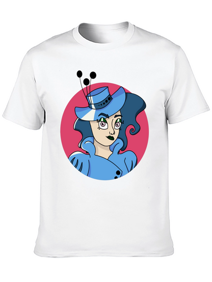 Whimsical Woman Graphic Tee - Black Cotton Blend