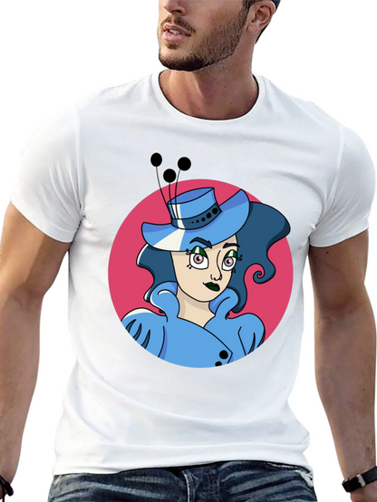 Whimsical Woman Graphic Tee - Black Cotton Blend