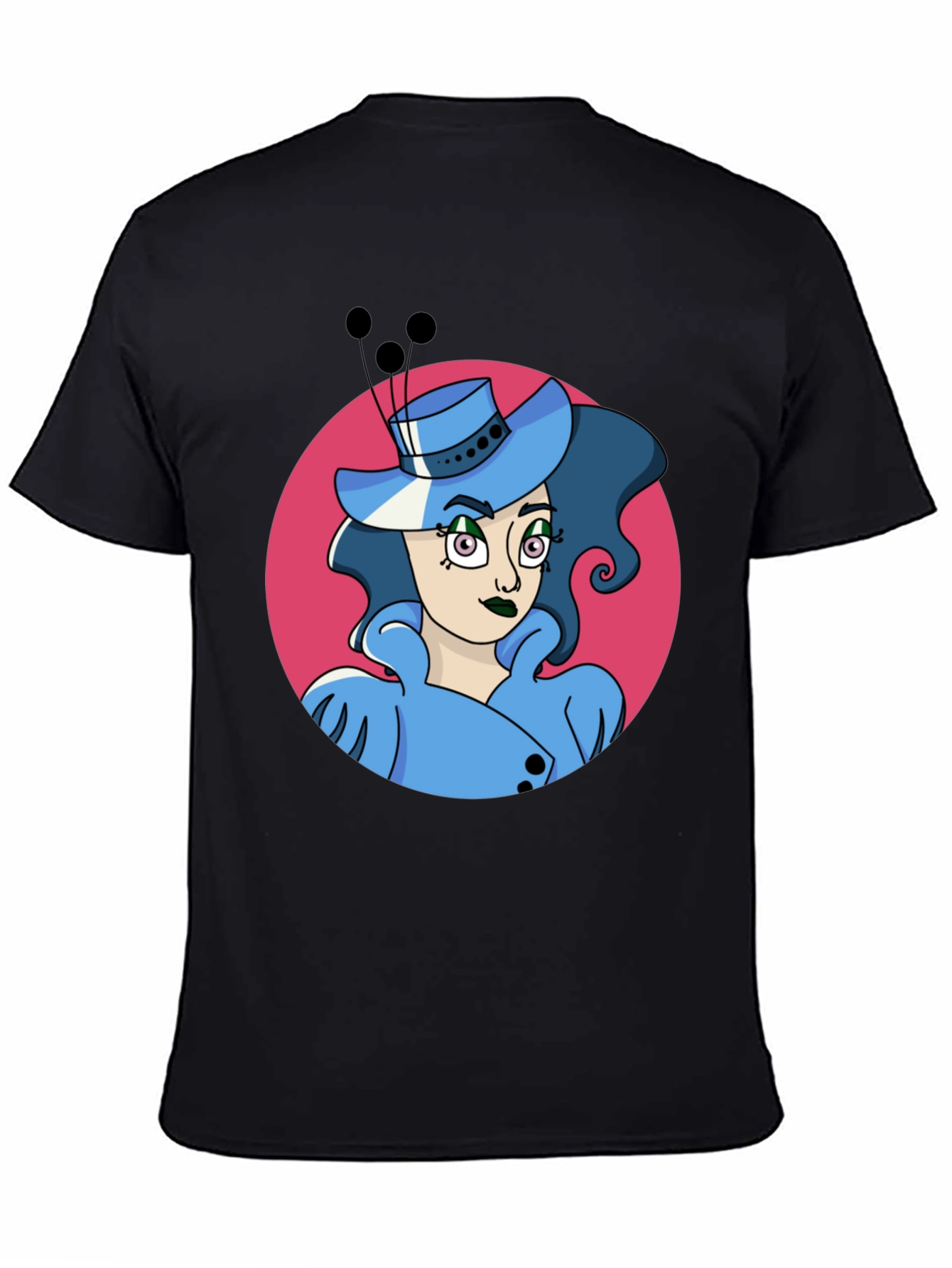 Whimsical Woman Graphic Tee - Black Cotton Blend