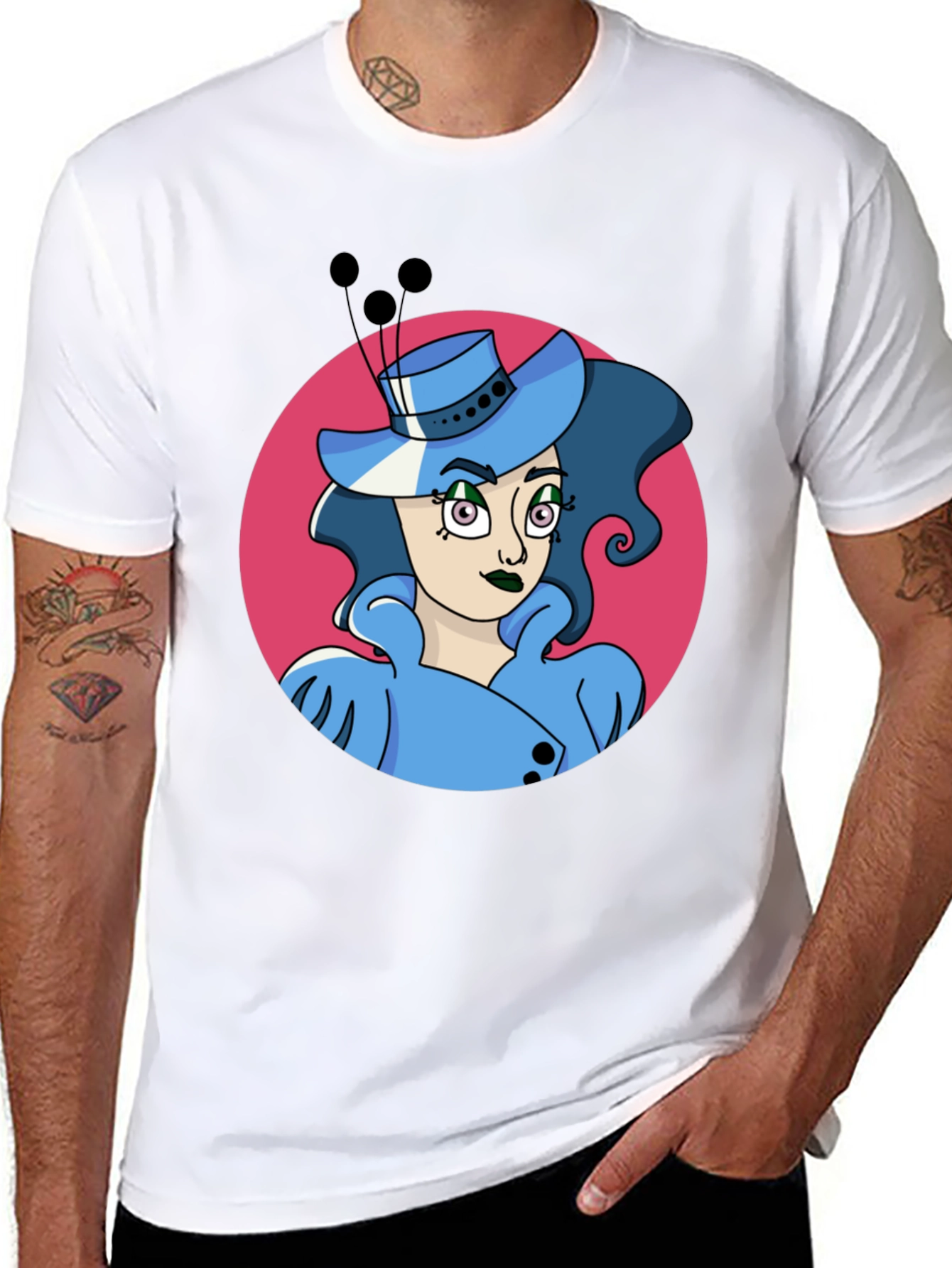 Whimsical Woman Graphic Tee - Black Cotton Blend
