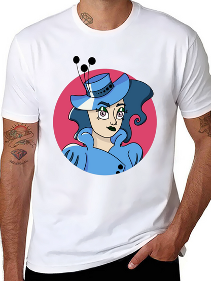 Whimsical Woman Graphic Tee - Black Cotton Blend