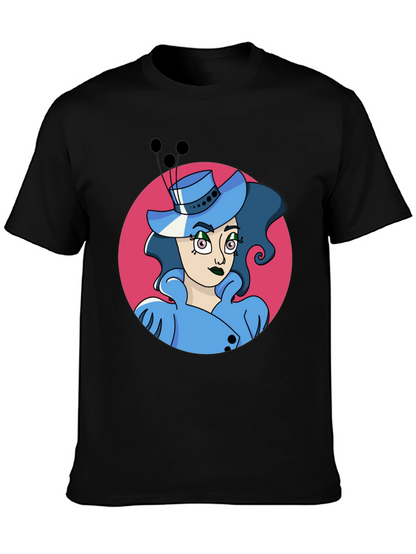 Whimsical Woman Graphic Tee - Black Cotton Blend