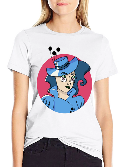 Whimsical Woman Graphic Tee - Black Cotton Blend