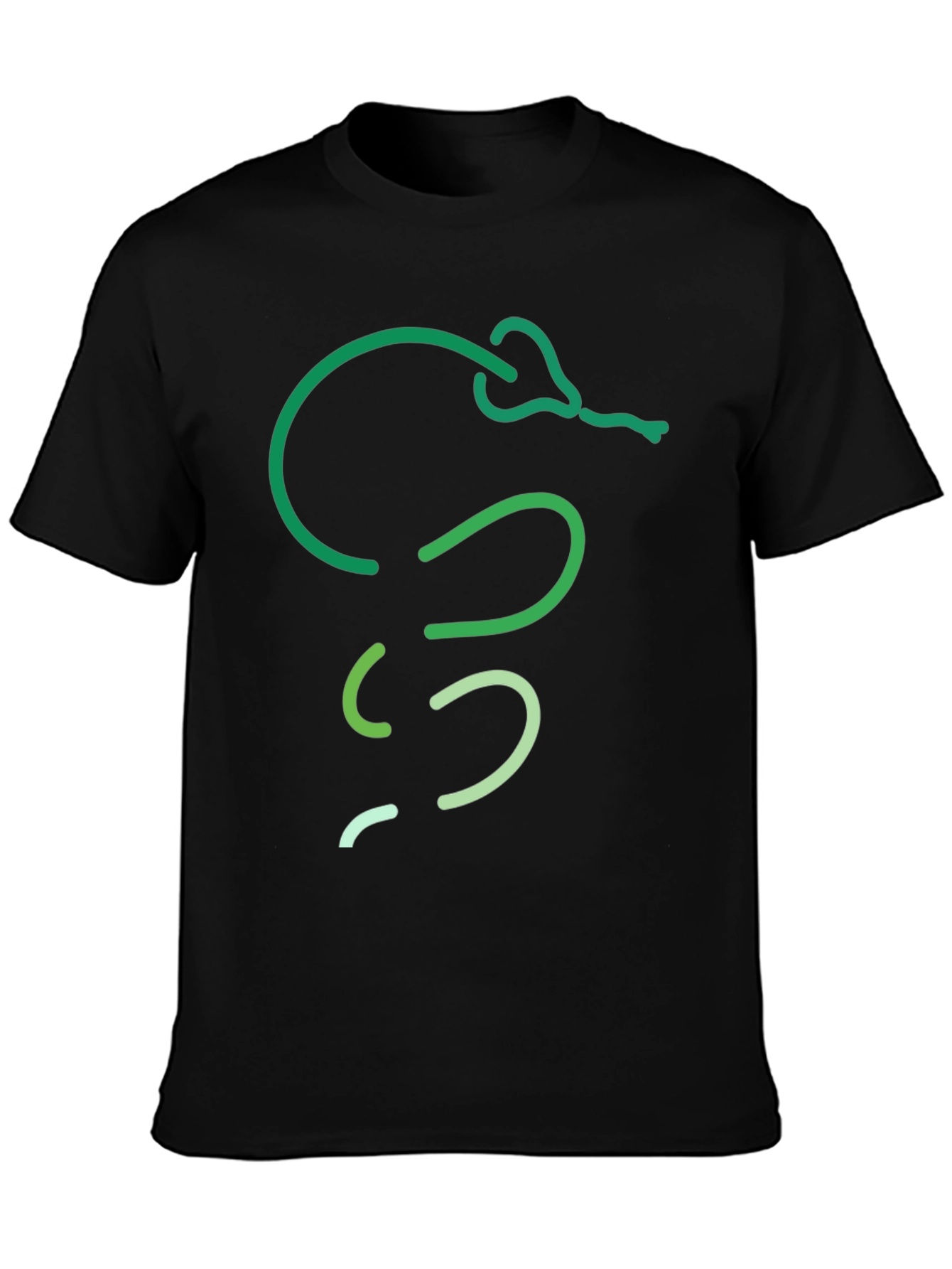 Green Snake Line Art Black T-Shirt